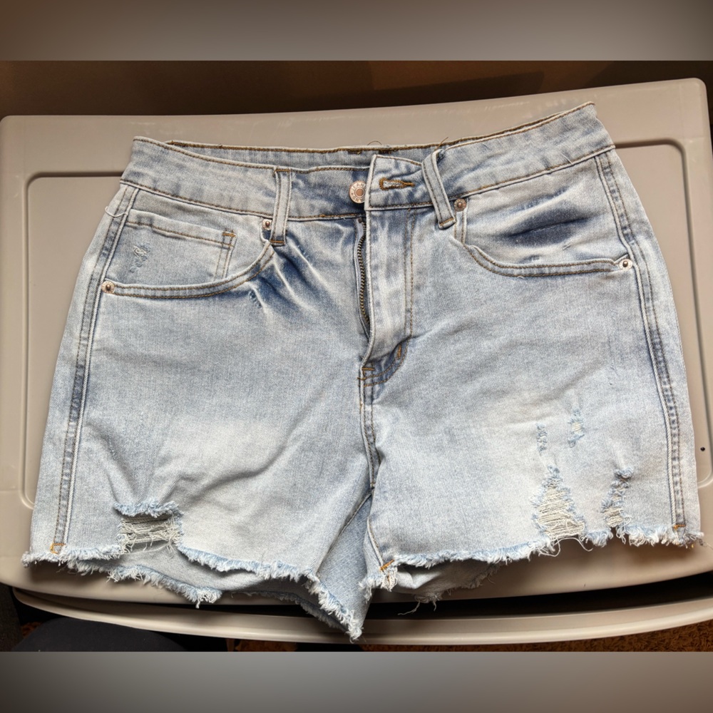Light Wash Distressed Denim Shorts